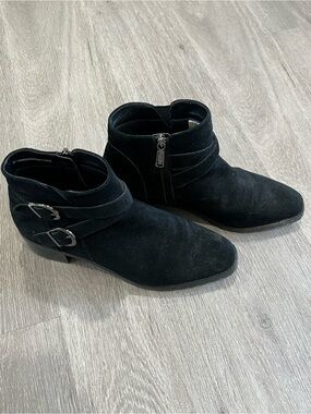 Blondo Black Suede Ankle Boots with Decorative Buckles